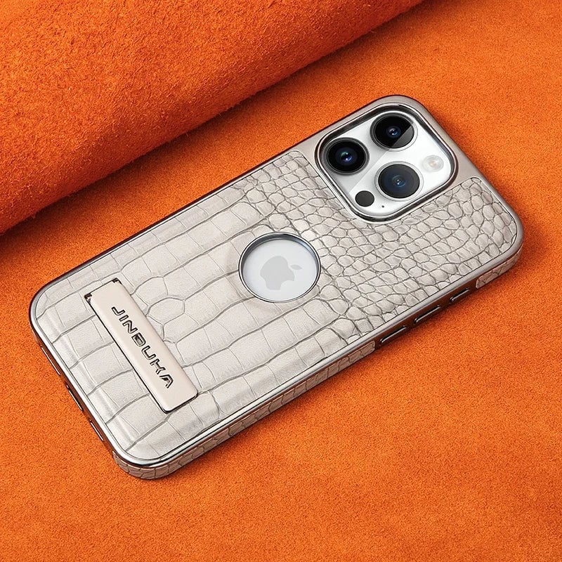 Crocodile Pattern Leather invisible Kickstand Magnetic Case For iPhone Wireless Charging