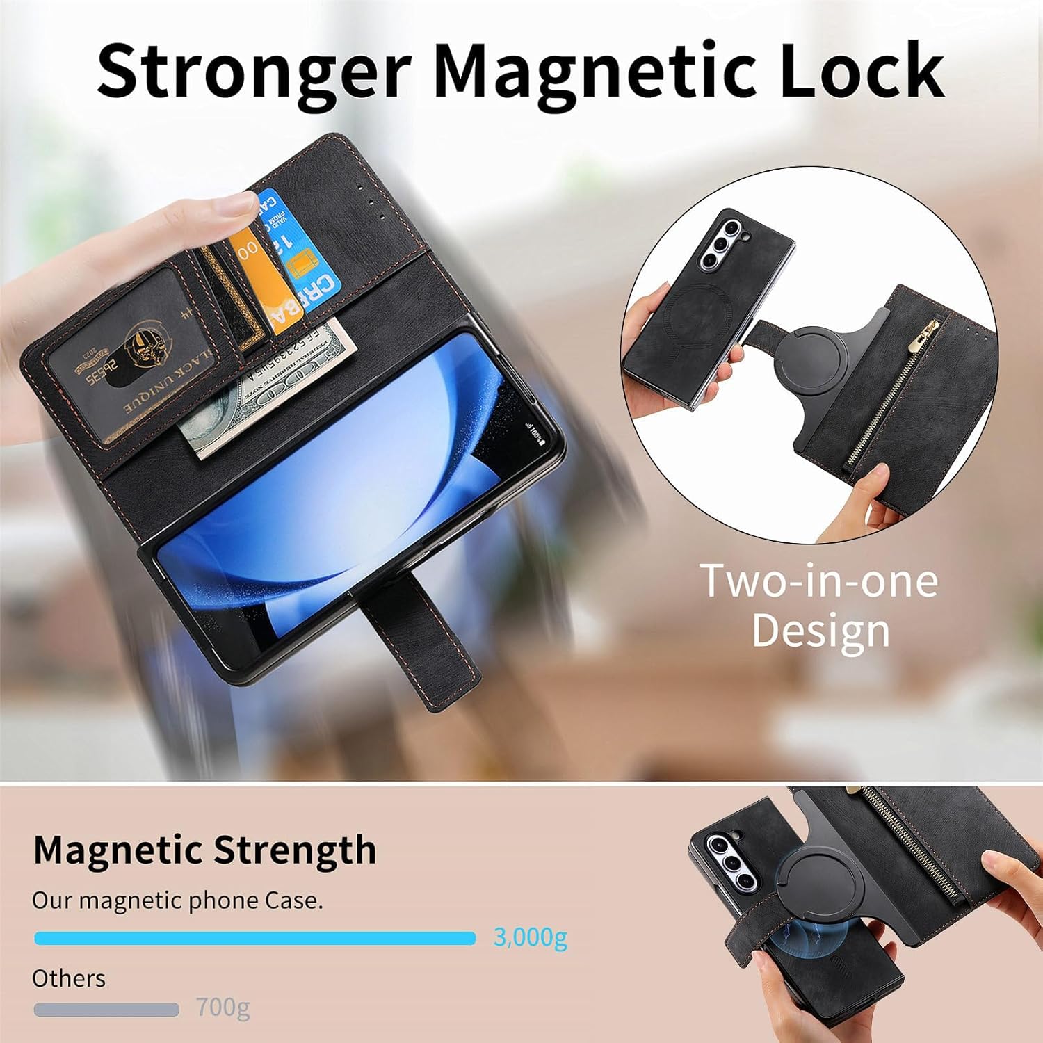 Creative magnetic two-in-one detachable mobile phone leather case for Galaxy Z Fold 3/Galaxy Z Fold 4/Galaxy Z Fold 5/Galaxy Z Fold 6(Only Case)