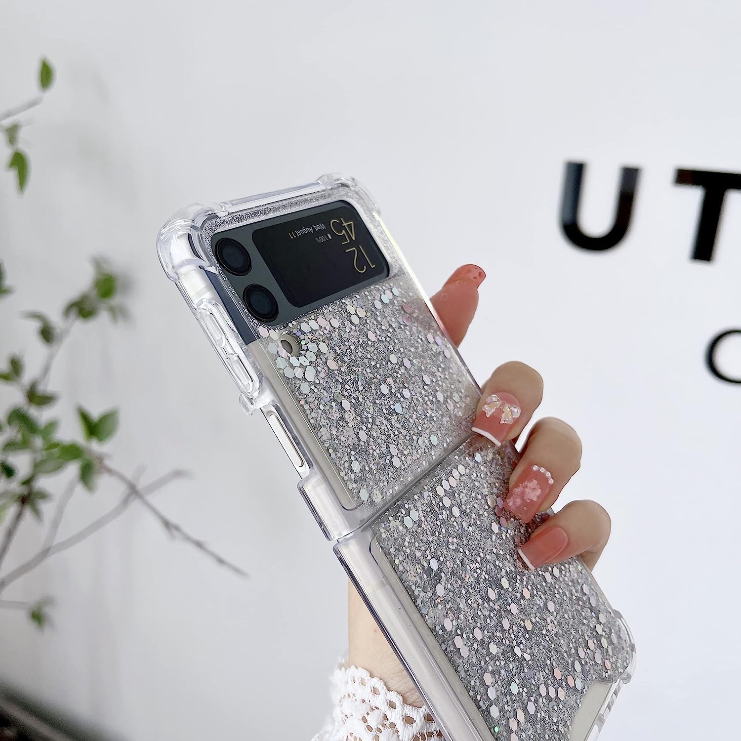 For Galaxy Z Flip 3 / Galaxy Z Flip 4 / Galaxy Z Flip 5 / Galaxy Z Flip 6 Clear Case, Soft Clear Flexible Rubber Glitter Sparkle Case Corners Shockproof Protective Cover