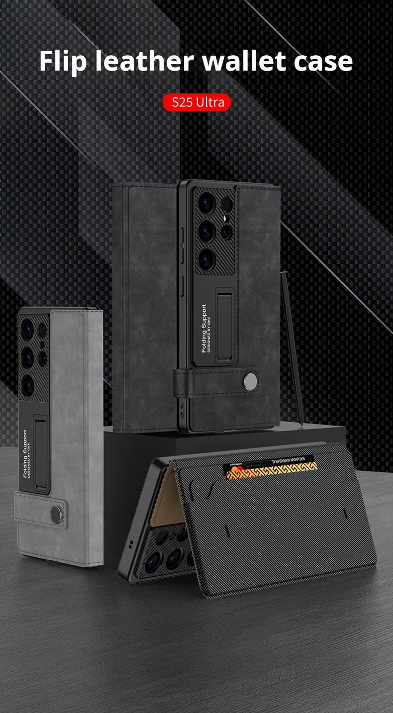 Premium Business Flip Wallet Case For Galaxy S25 S24 S23 Ultra(Only Case)