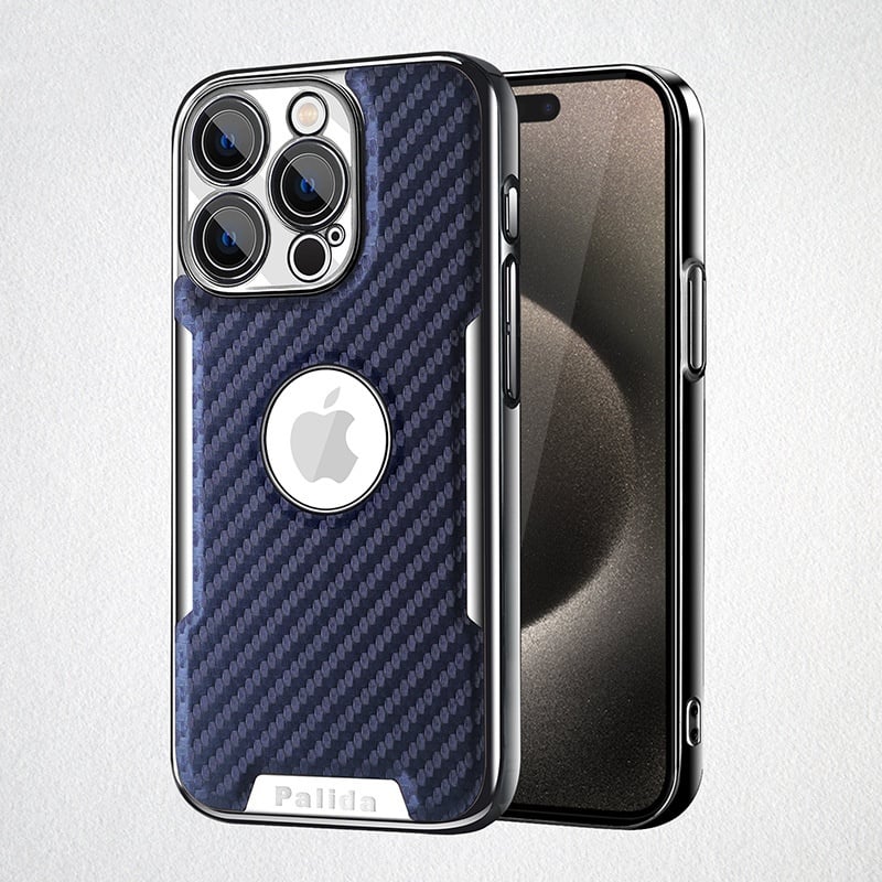 Carbon Fiber Texture Missing Label Mobile Phone Case For Apple 16/15/14/13 Series, Simple Protective Cover With Built-in Lens Film