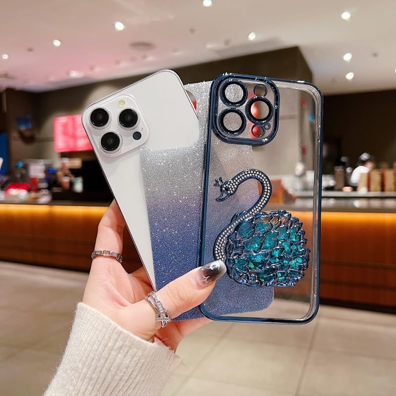 Electroplated Glitter swan Pattern Phone case with Glitter or Without Glitter Paper, Drop-Proof, Light Luxury Style, for iPhone 15 14 13 12 11 case
