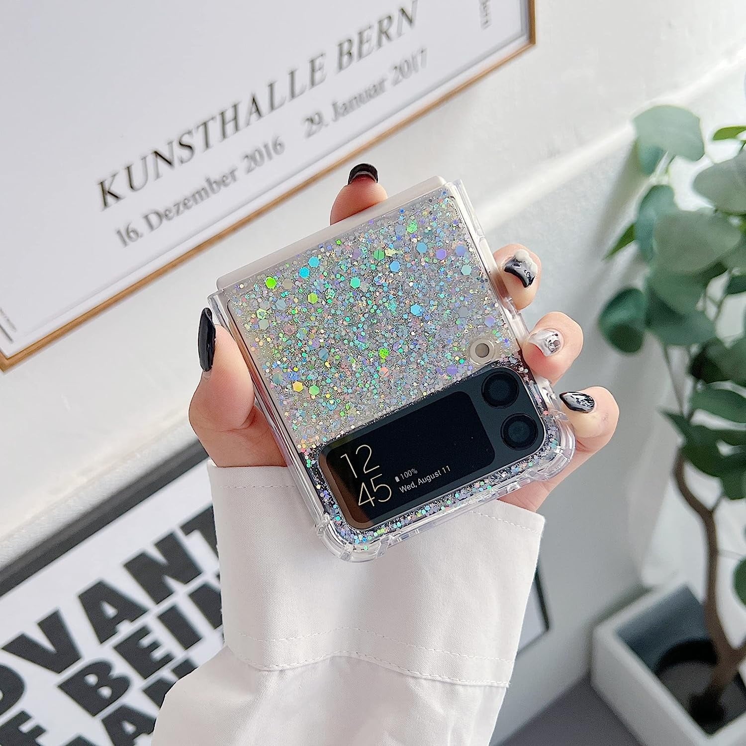 For Galaxy Z Flip 3 / Galaxy Z Flip 4 / Galaxy Z Flip 5 / Galaxy Z Flip 6 Clear Case, Soft Clear Flexible Rubber Glitter Sparkle Case Corners Shockproof Protective Cover