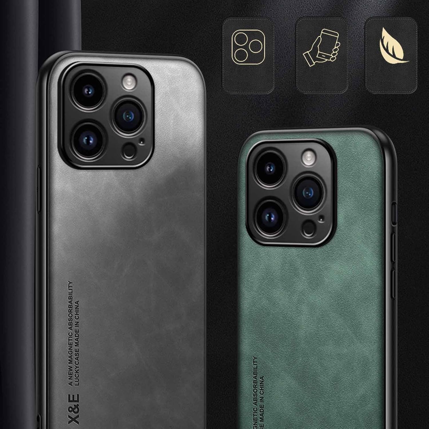 Sheepbuck leather magnetic mobile phone case for iPhone, shockproof, non-slip and ultra-light