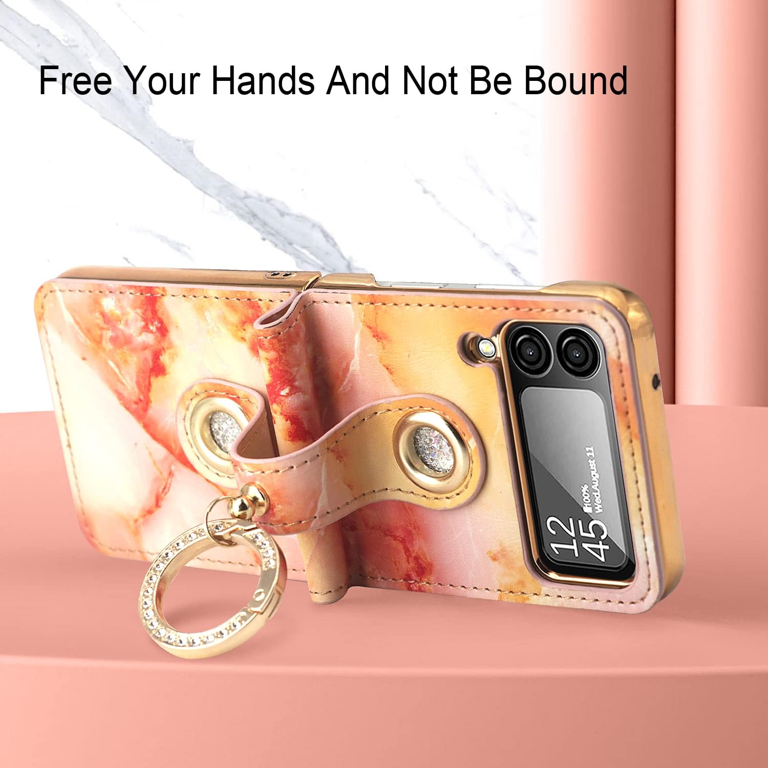 Galaxy Z Flip 3/Galaxy Z Flip 4/Galaxy Z Flip 5/Galaxy Z Flip 6 | Soft marbled leather phone case with luxurious glitter ring
