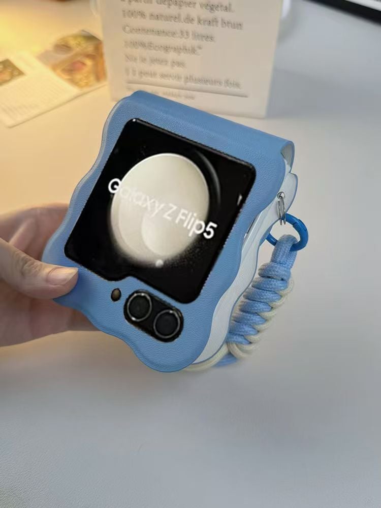 Sky blue wave leather texture case for Galaxy Z Flip 3/Galaxy Z Flip 4/Galaxy Z Flip 5/Galaxy Z Flip 6