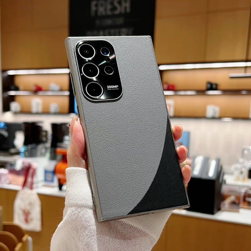 Plain leather color matching lens full cover anti-drop protective case, suitable for Galaxy S22/S23/S24 series