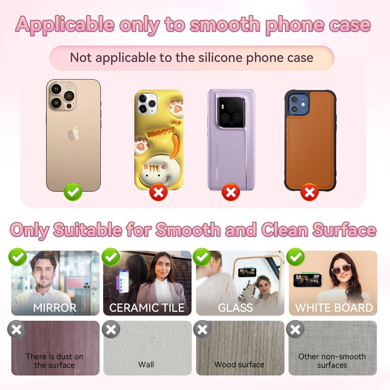 Silicone Suction Cup Phone Case Mount Double Sided for iPhone and Android