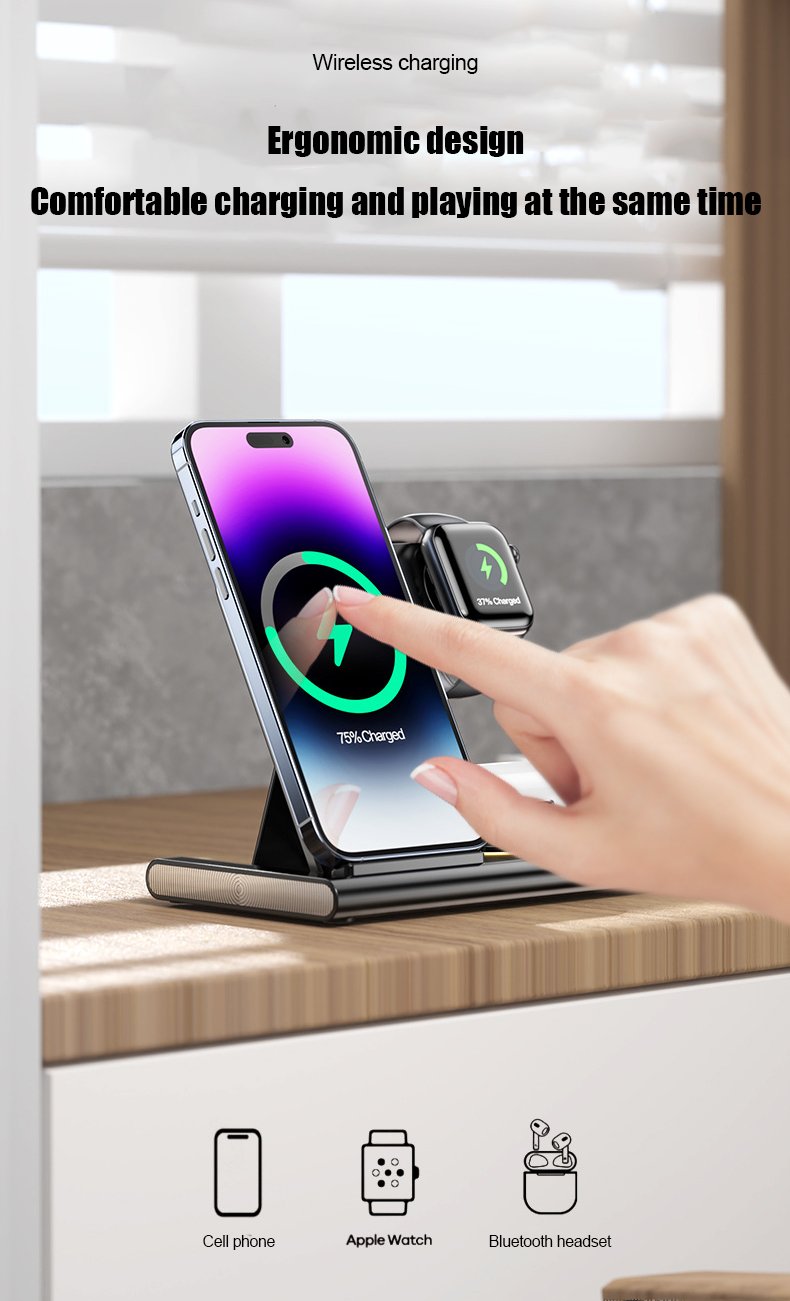 15W 3 in 1 LED Foldable Wireless Charger Stand For Samsung Or iPhone