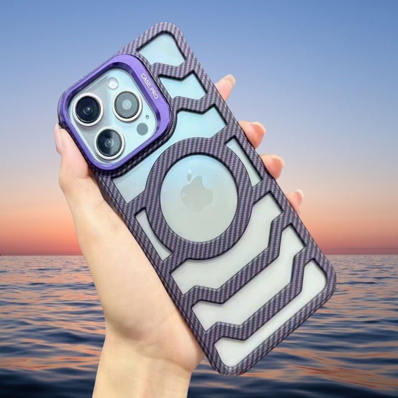 Frameless Carbon Fiber Texture Heat Dissipation Phone Case With Lens Stand | MagSafe Compatible | For iPhone 16/15/14/13/12 Series