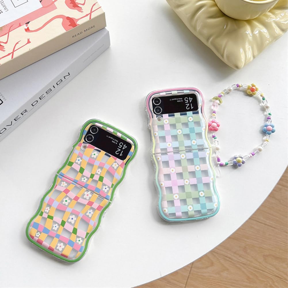 Cute Flower Phone Case For Galaxy Z Flip 3/Galaxy Z Flip 4/Galaxy Z Flip 5/Galaxy Z Flip 6 - Plaid Daisy and Plaid Flowers