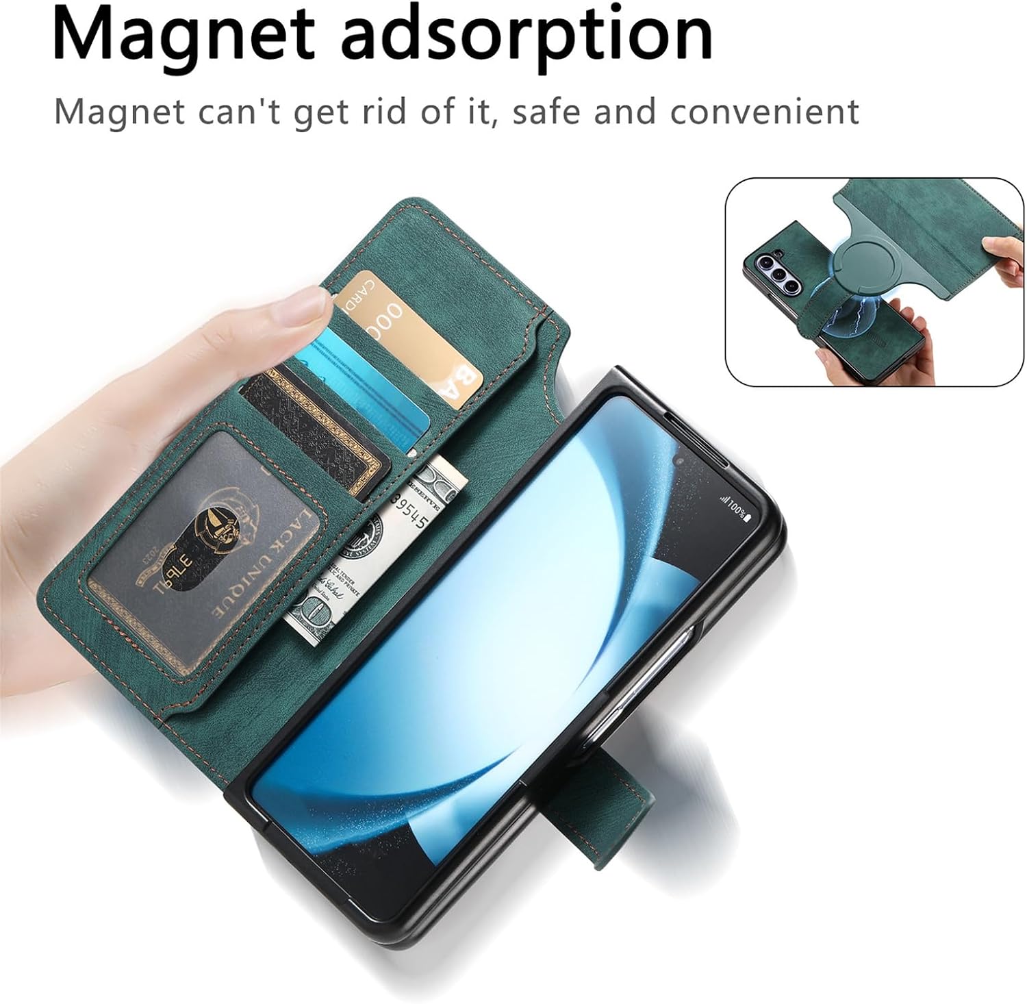 Mobile phone case suitable for Galaxy Z Fold 3/Galaxy Z Fold 4/Galaxy Z Fold 5/Galaxy Z Fold 6, full-cover anti-fall, magnetic separation, card insertion protective cover