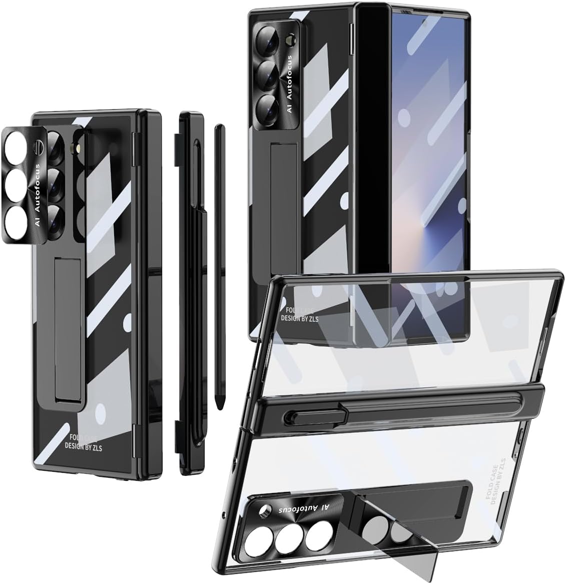 Suitable For Galaxy Z Fold 3/Galaxy Z Fold 4/Galaxy Z Fold 5/Galaxy Z Fold 6 | Transparent Case Phone Case with Pen Holder & Pen