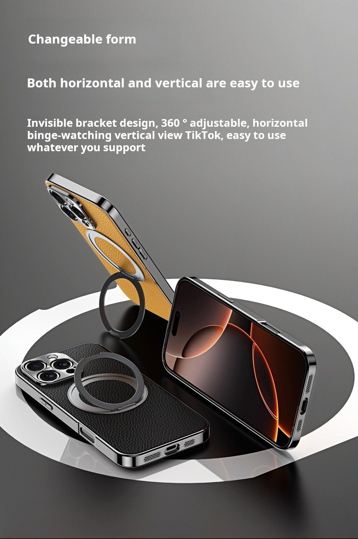 Genuine Togo Cowhide Leather Magsafe Case For iPhone 16 15 14 Series Ring Bracket Cover