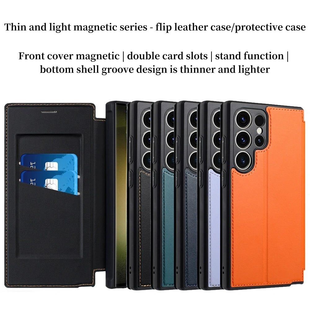 Card slot flip cover strong magnetic leather case for Galaxy S25/S24 series
