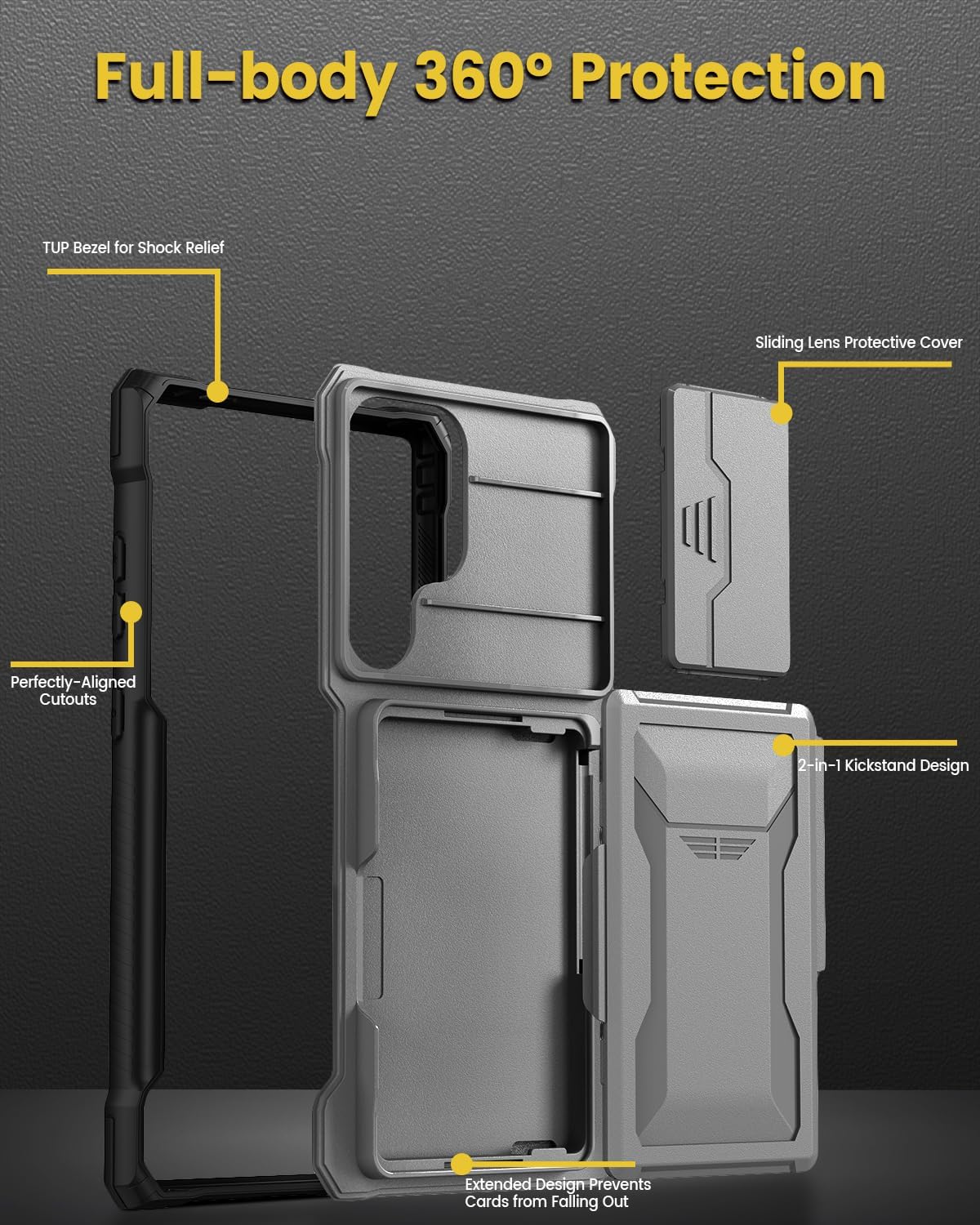 Sliding window lens holder for Samsung Galaxy S24 Ultra, anti-drop protective cover with card insertion