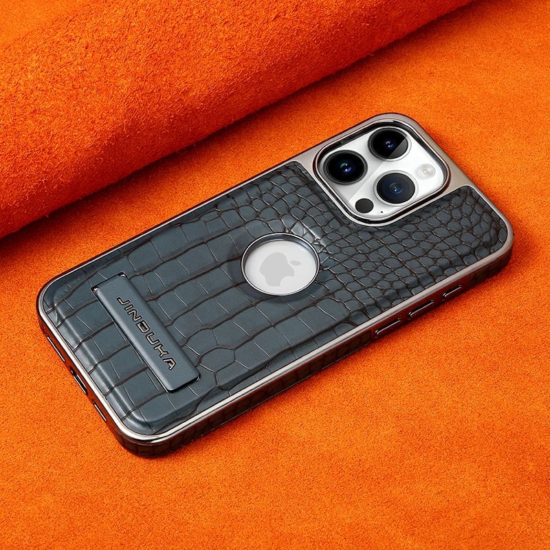 Crocodile Pattern Leather invisible Kickstand Magnetic Case For iPhone Wireless Charging