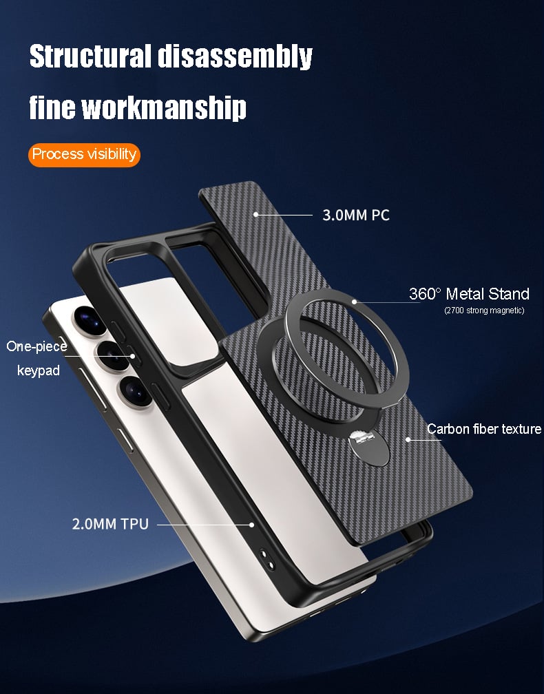 Carbon fiber texture magnetic stand anti-drop protective case for Samsung Galaxy S25 series, S24 Ultra, S23 Ultra, S22 Ultra