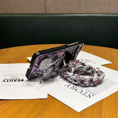 Taro Purple Butterfly Phone Case with Purple Butterfly Holder and Purple Houndstooth Scarf Chain, Compatible with Galaxy Z Flip 3/Galaxy Z Flip 4/Galaxy Z Flip 5/Galaxy Z Flip 6