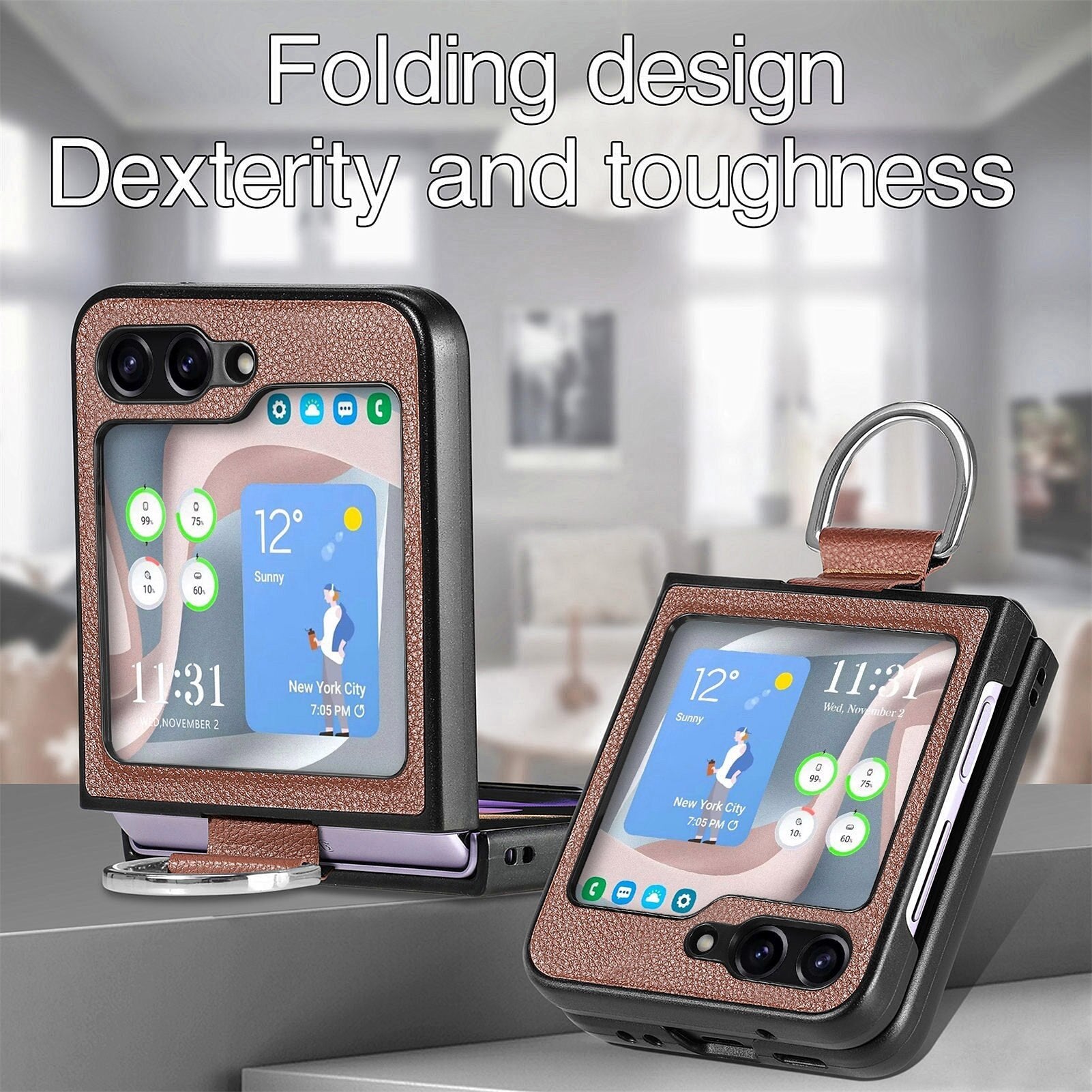 Ring-style leather folding screen protective case for Galaxy Z Flip 3/Galaxy Z Flip 4/Galaxy Z Flip 5/Galaxy Z Flip 6