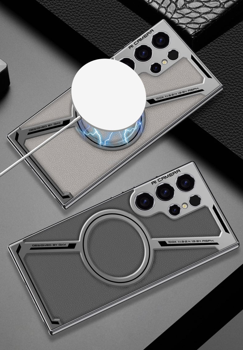 Z-Shaped Electroplated Pure Leather Magnetic Phone Case for Galaxy S23Ultra/S24Ultra/S25Ultra (Only case)