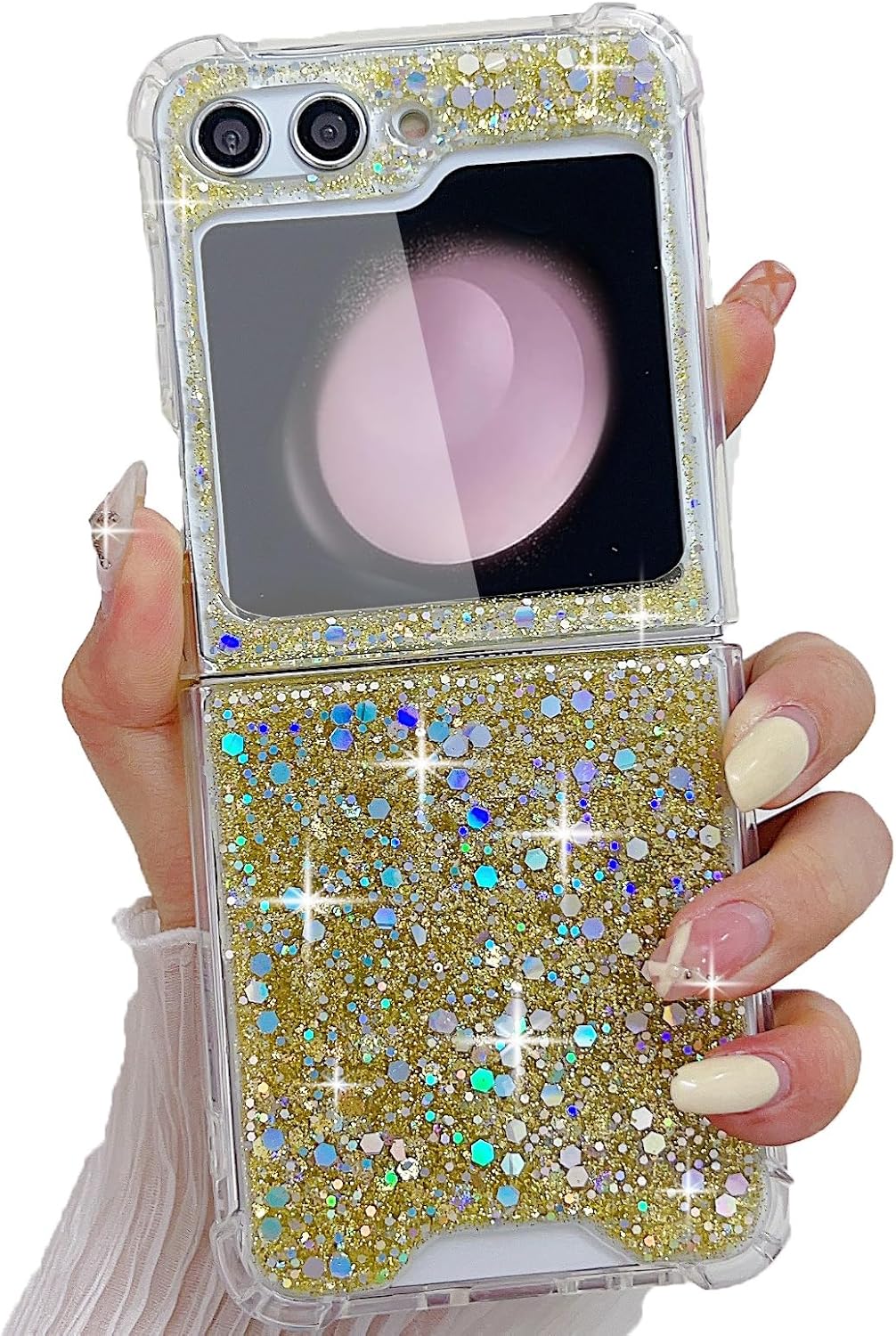 Epoxy glitter beads mobile phone case, suitable for Galaxy Z Flip 3/Galaxy Z Flip 4/Galaxy Z Flip 5/Galaxy Z Flip 6