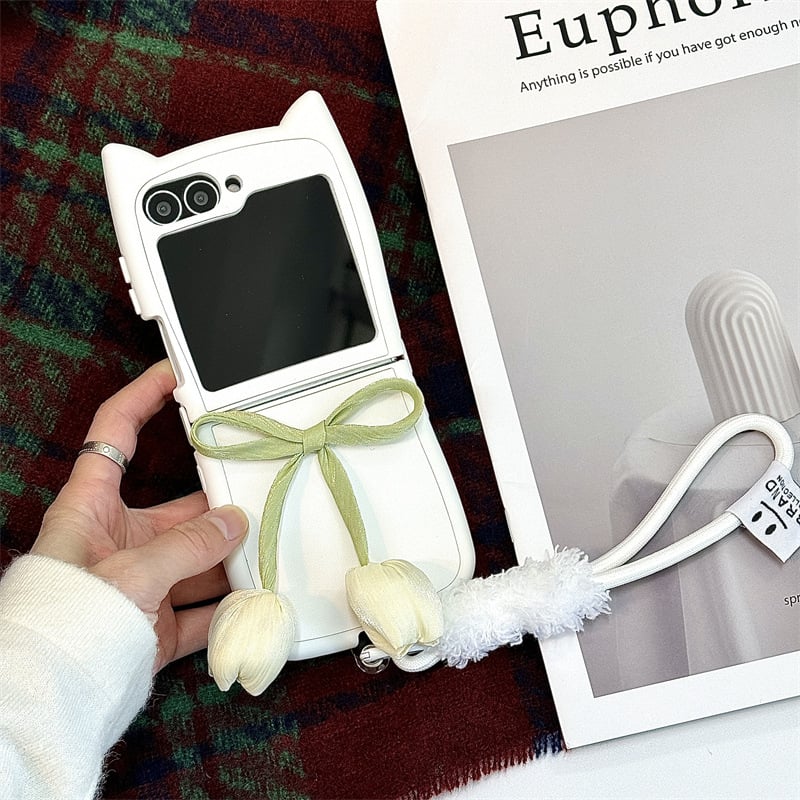 Tulip Cat Ears Phone Case For Galaxy Z Flip 3 / Galaxy Z Flip 4 / Galaxy Z Flip 5 / Galaxy Z Flip 6