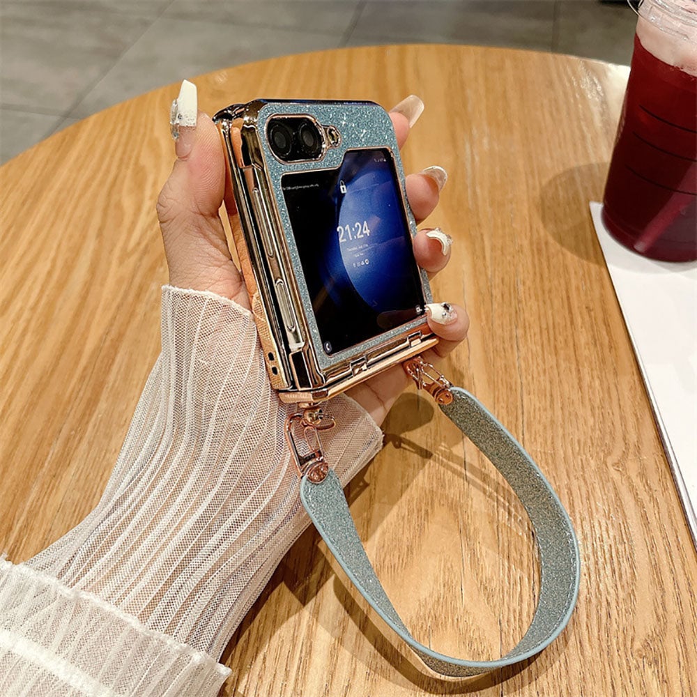 Diamond Glitter Hand-Held Wristband All-Inclusive Anti-Fall Protection Phone Case For Galaxy Z Flip 3 / Galaxy Z Flip 4 / Galaxy Z Flip 5 / Galaxy Z Flip 6