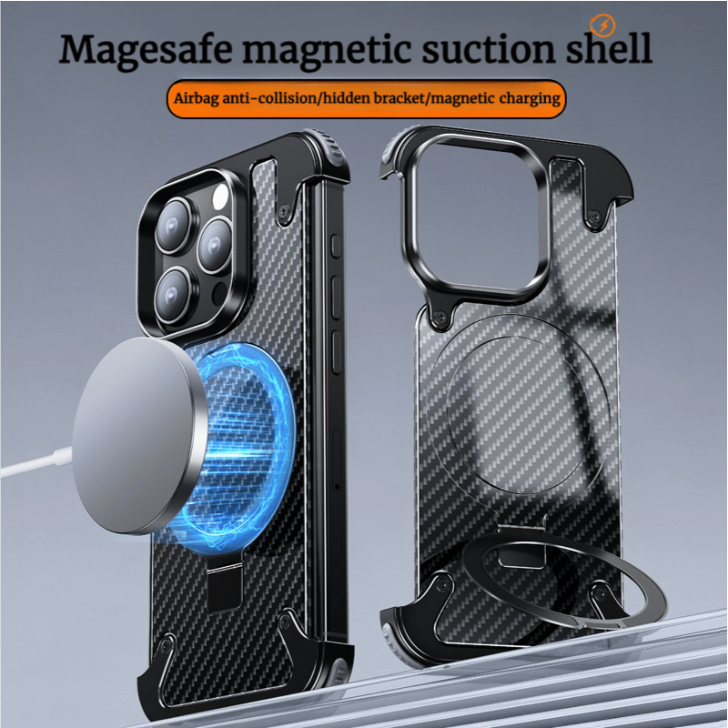 Frameless Carbon Fiber Texture Magnetic Bracket Case