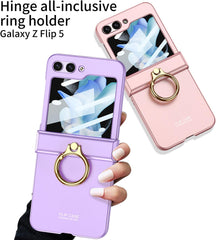 Ultra-thin mobile phone case with hinge ring holder and shell-film integrated for Galaxy Z Flip 5/Galaxy Z Flip 6, drop-proof