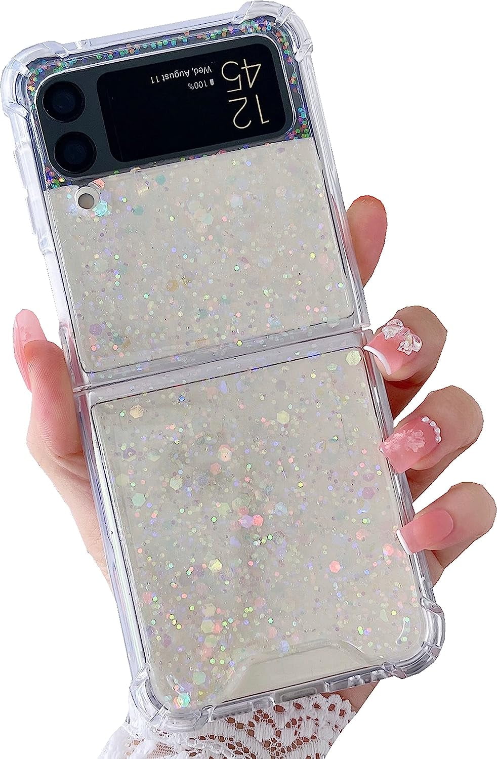For Galaxy Z Flip 3 / Galaxy Z Flip 4 / Galaxy Z Flip 5 / Galaxy Z Flip 6 Clear Case, Soft Clear Flexible Rubber Glitter Sparkle Case Corners Shockproof Protective Cover