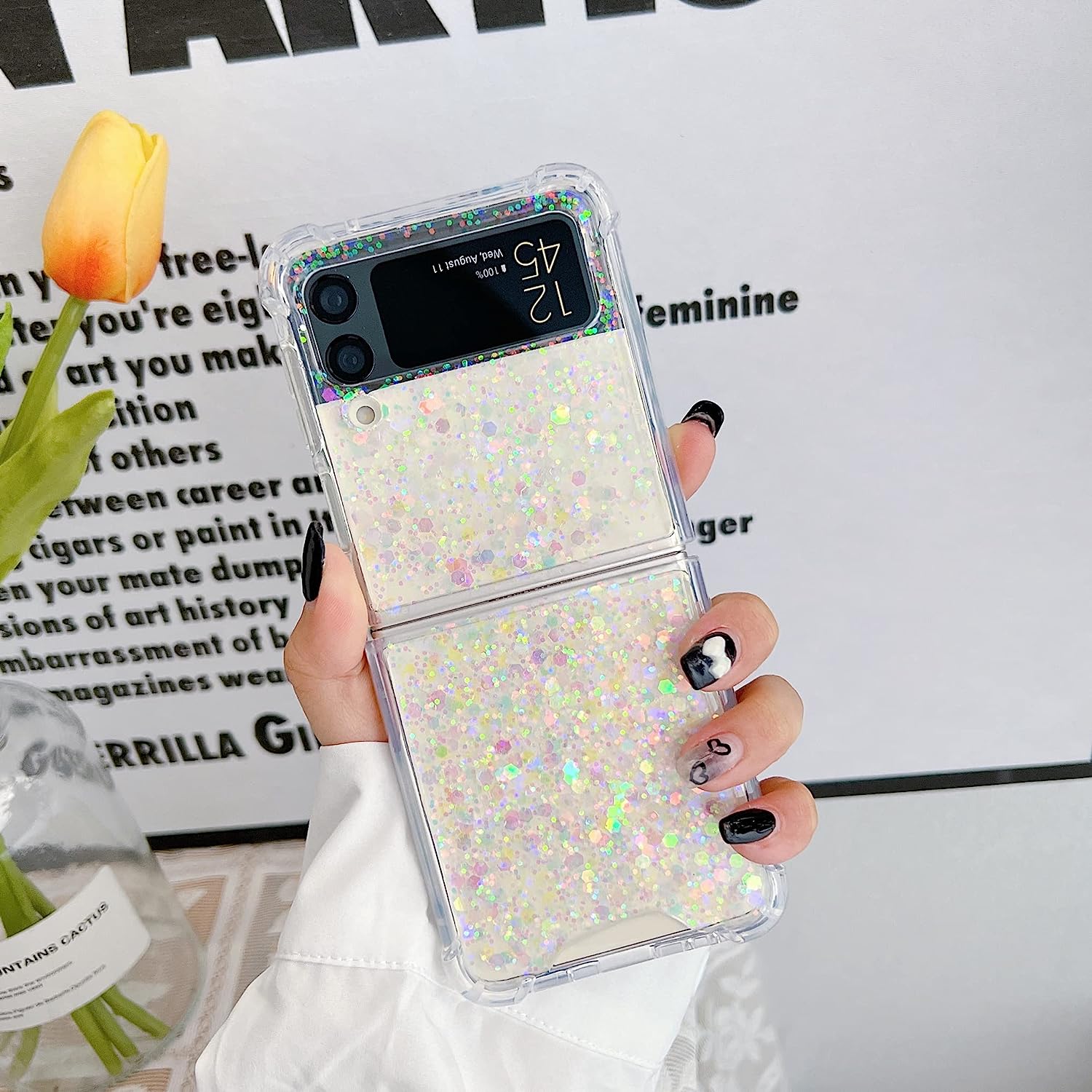 For Galaxy Z Flip 3 / Galaxy Z Flip 4 / Galaxy Z Flip 5 / Galaxy Z Flip 6 Clear Case, Soft Clear Flexible Rubber Glitter Sparkle Case Corners Shockproof Protective Cover