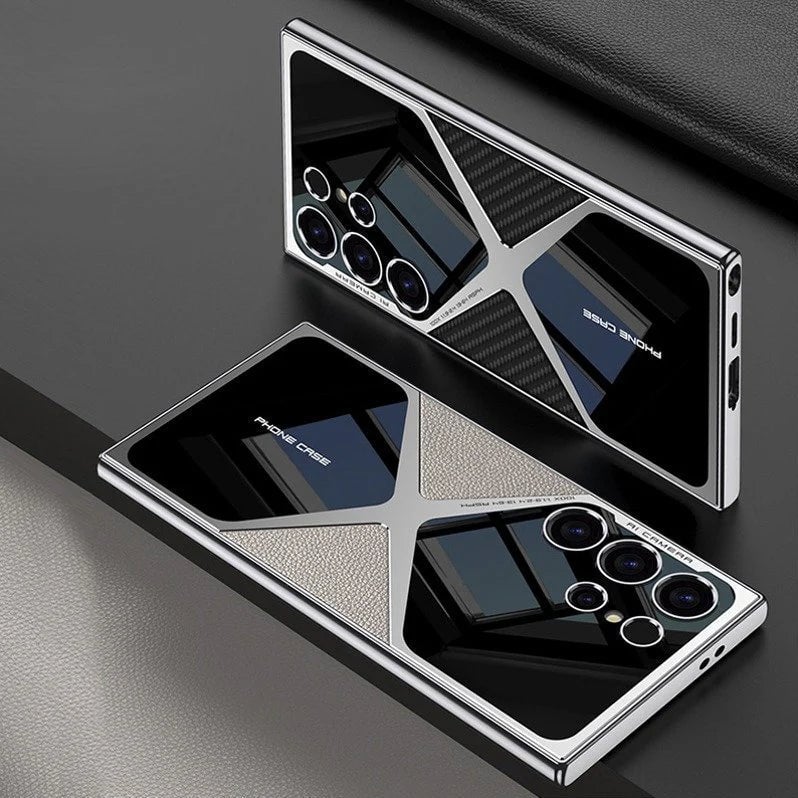 New Electroplating Plain Leather Business Phone Case for Galaxy S24 Ultra and S23 Ultra(Only Case)