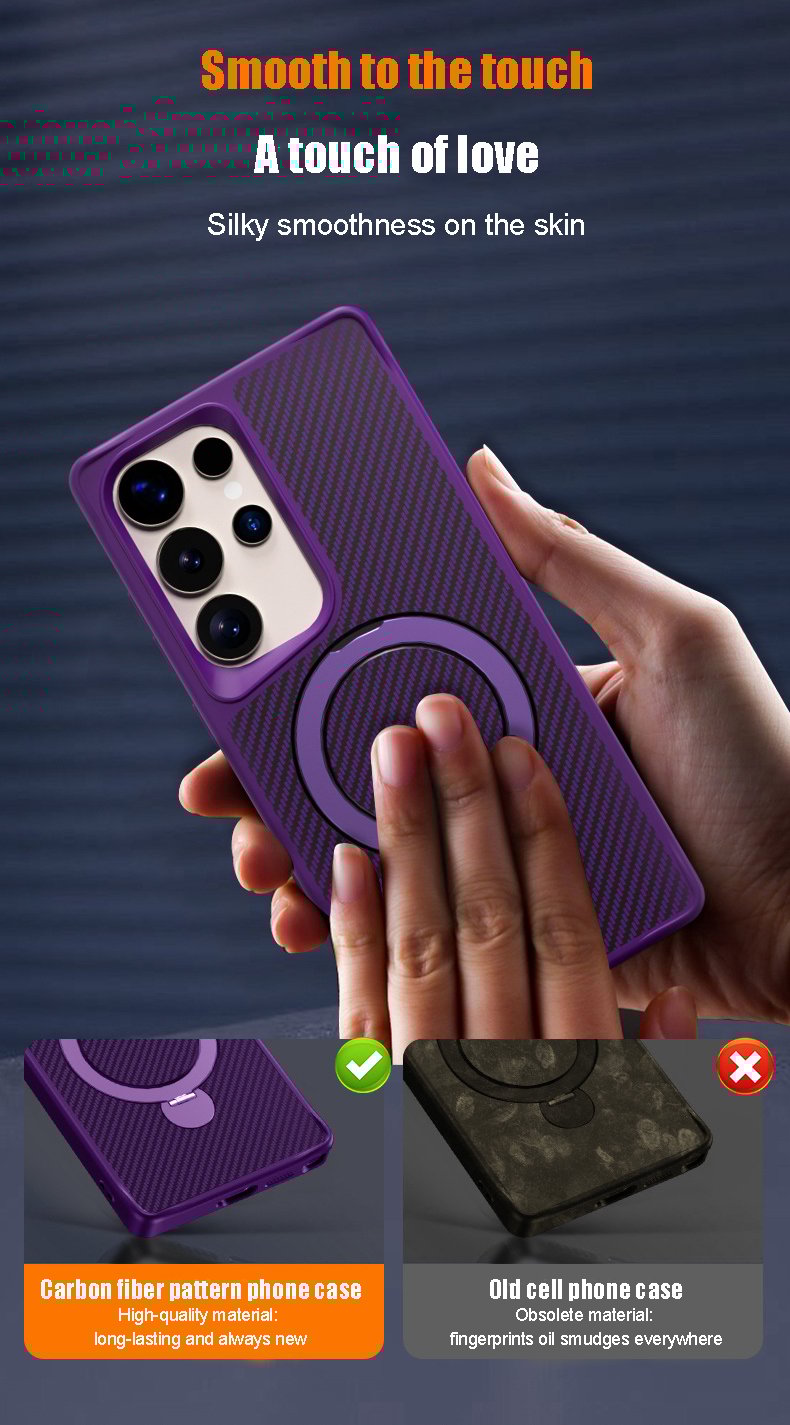 Carbon fiber texture magnetic stand anti-drop protective case for Samsung Galaxy S25 series, S24 Ultra, S23 Ultra, S22 Ultra