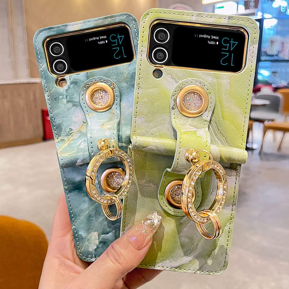Galaxy Z Flip 3/Galaxy Z Flip 4/Galaxy Z Flip 5/Galaxy Z Flip 6 | Soft marbled leather phone case with luxurious glitter ring