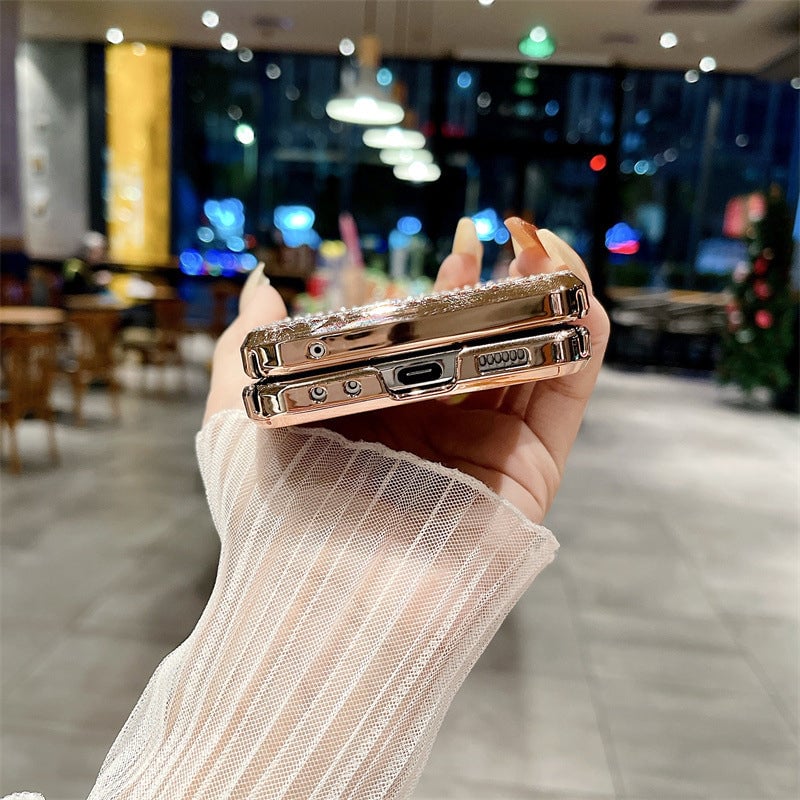 Diamond Leather Hinge Phone Case for Galaxy Z Flip 3/Galaxy Z Flip 4/Galaxy Z Flip 5/Galaxy Z Flip 6 Folding Screen