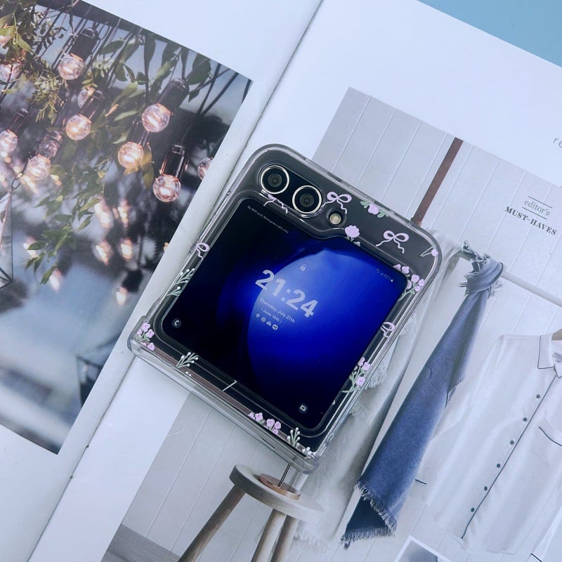 Floral Bow Phone Case For Galaxy Z Flip 3/Galaxy Z Flip 4/Galaxy Z Flip 5/Galaxy Z Flip 6