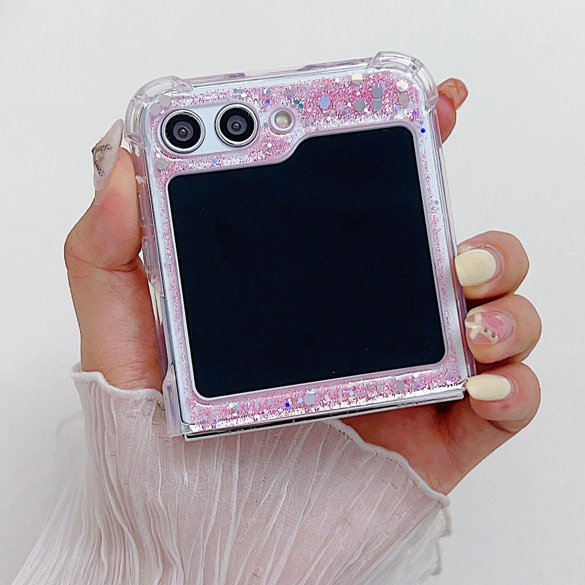 Epoxy glitter beads mobile phone case, suitable for Galaxy Z Flip 3/Galaxy Z Flip 4/Galaxy Z Flip 5/Galaxy Z Flip 6