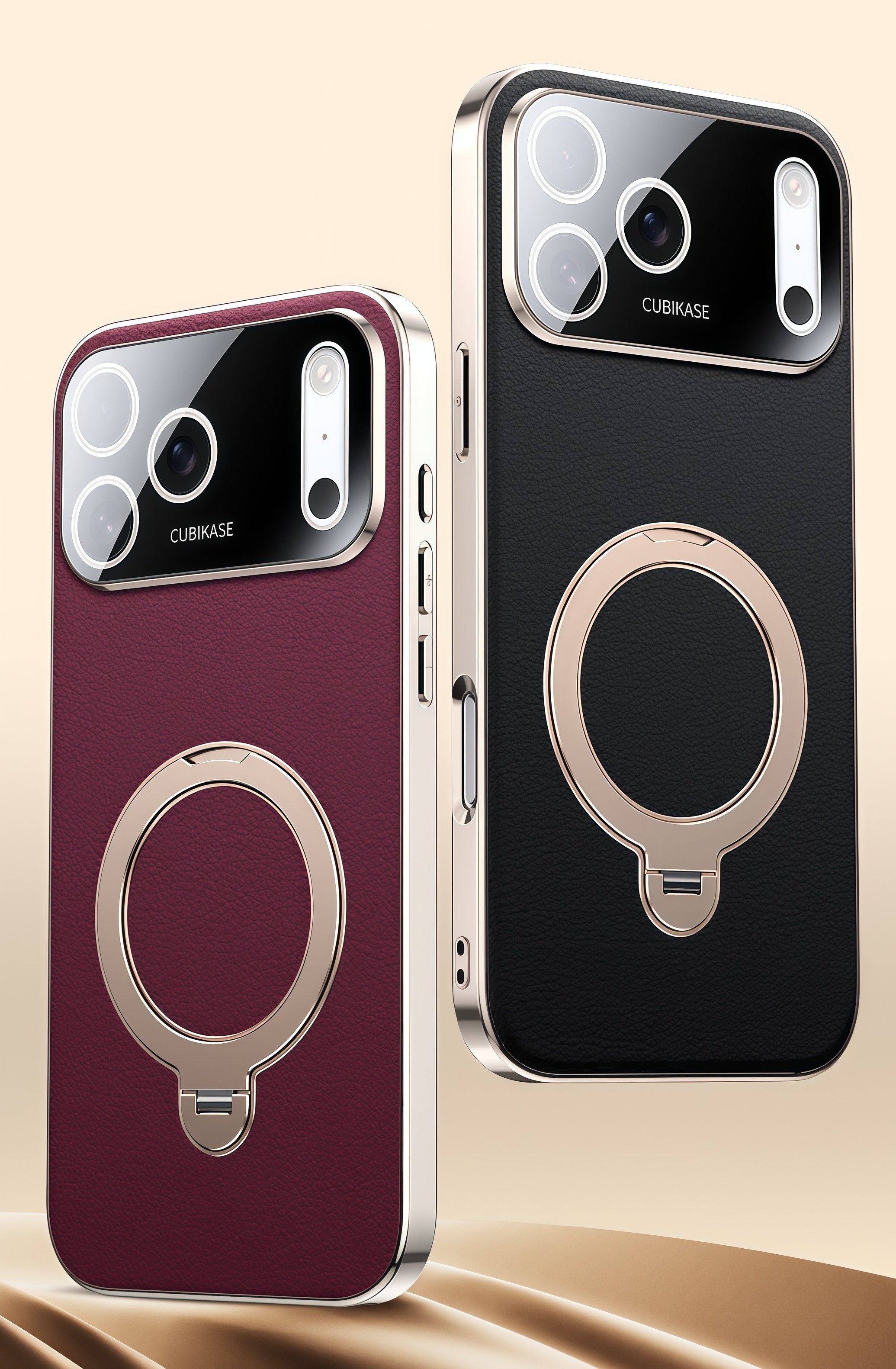 KASCASE | Skin-Textured Leather Rotating Magnetic Stand Case for iPhone 17 Pro Max