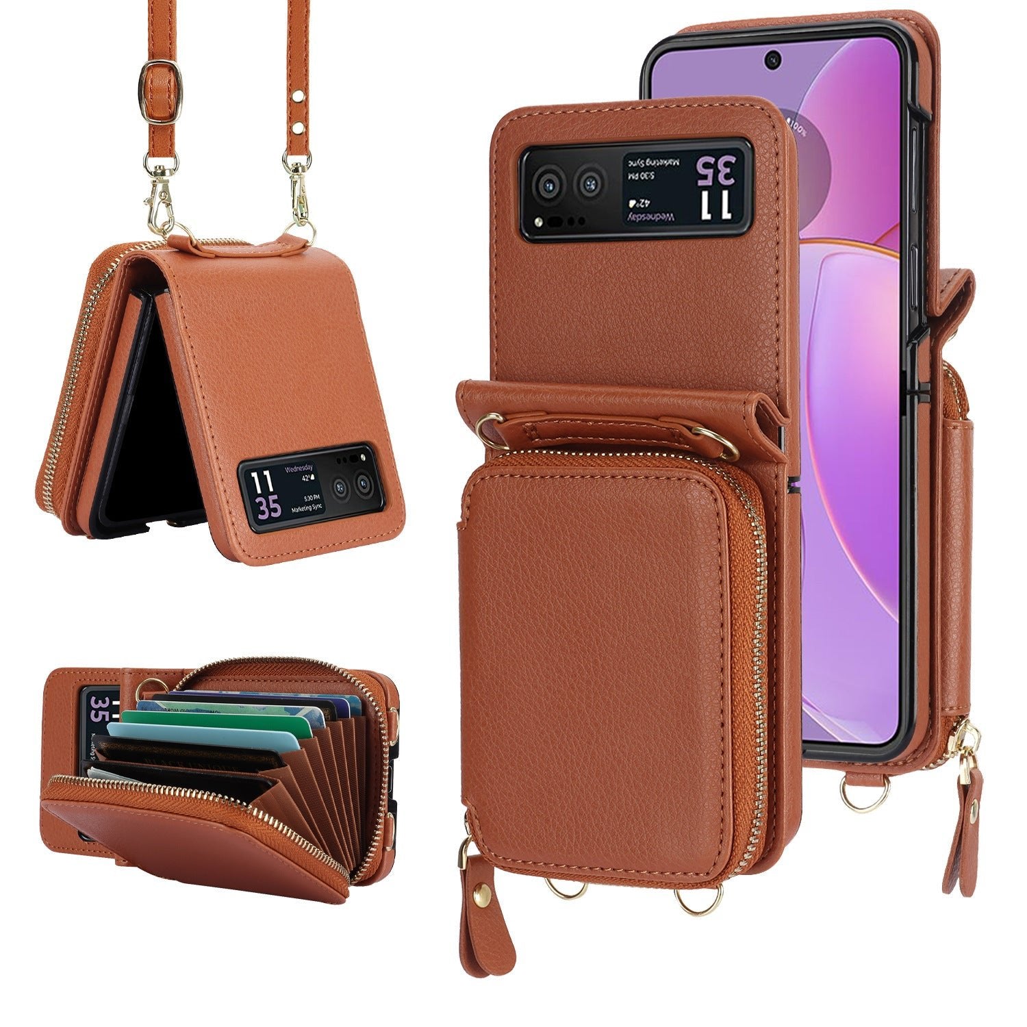 Suitable for Galaxy Z Flip 3/Galaxy Z Flip 4/Galaxy Z Flip 5/Galaxy Z Flip 6 Zipper Bag Mobile Phone Case Leather Case Card Holder