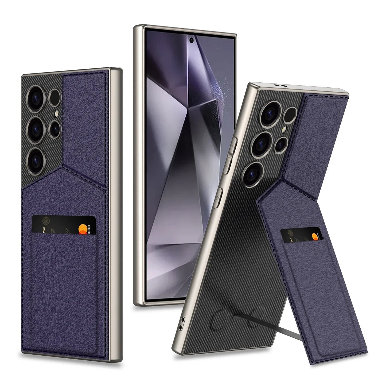 Armor Leather Card Holder Case with Magnetic Fold Bracket for Samsung Galaxy S24 Ultra