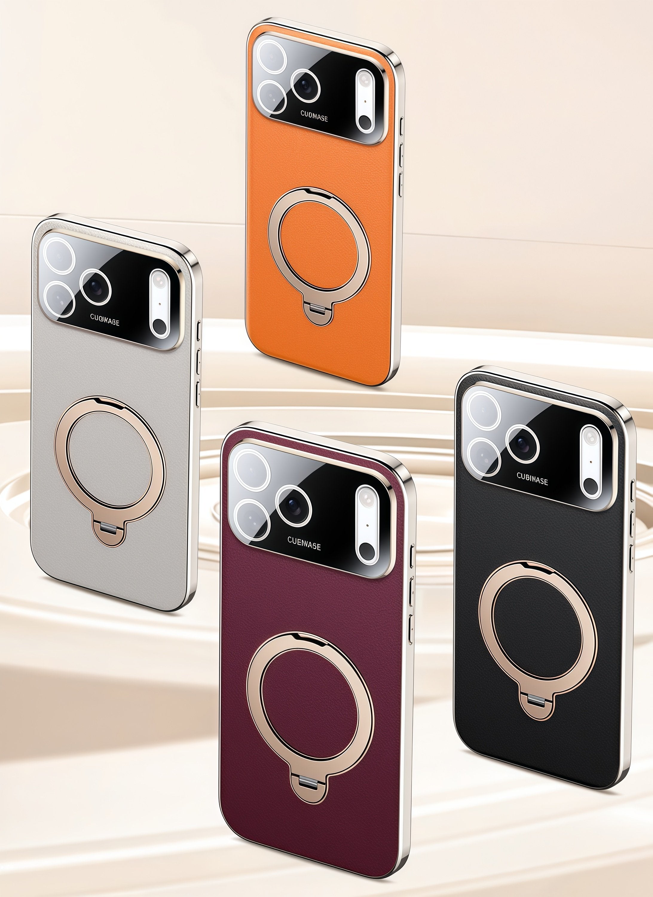 KASCASE | Skin-Textured Leather Rotating Magnetic Stand Case for iPhone 17 Pro Max