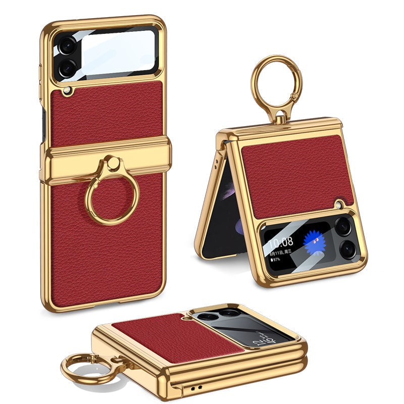Electroplated Leather Magnetic Hinge Phone Case For Galaxy Z Flip 3/Galaxy Z Flip 4/Galaxy Z Flip 5