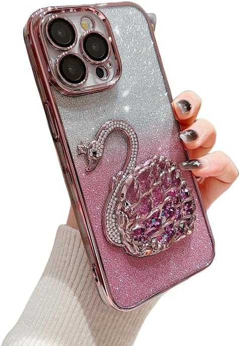 Electroplated Glitter swan Pattern Phone case with Glitter or Without Glitter Paper, Drop-Proof, Light Luxury Style, for iPhone 15 14 13 12 11 case