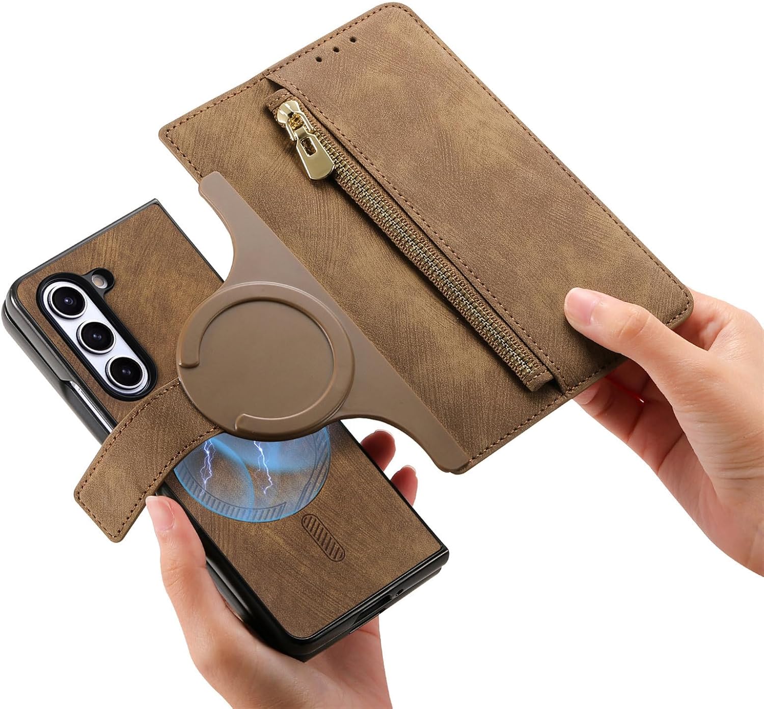 Creative magnetic two-in-one detachable mobile phone leather case for Galaxy Z Fold 3/Galaxy Z Fold 4/Galaxy Z Fold 5/Galaxy Z Fold 6(Only Case)