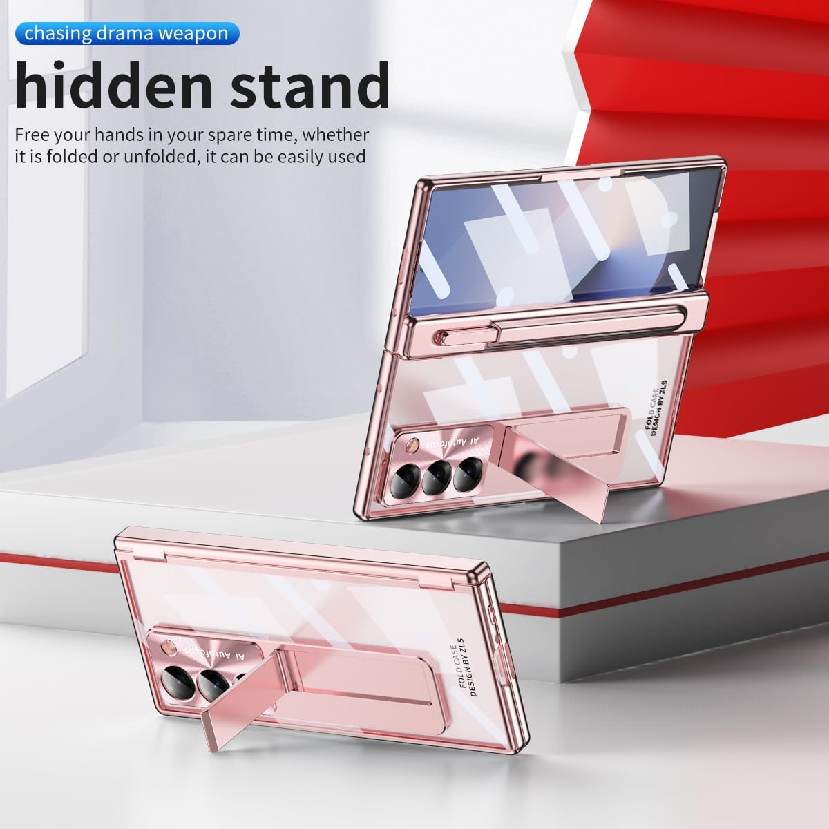 Suitable For Galaxy Z Fold 3/Galaxy Z Fold 4/Galaxy Z Fold 5/Galaxy Z Fold 6 | Transparent Case Phone Case with Pen Holder & Pen