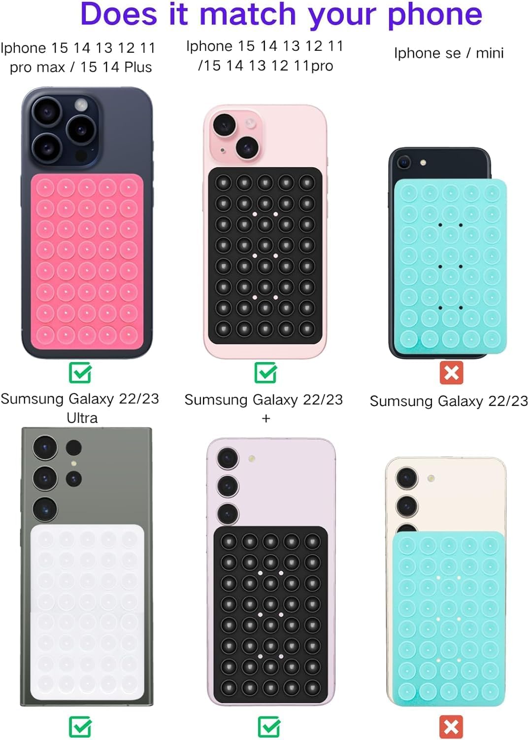 Silicone Suction Cup Phone Case Mount Double Sided for iPhone and Android