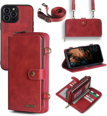 TwoHead for iPhone Wallet Case, Multi-Function Detachable 3 in 1 Magnetic Phone Case Wallet, Flip Strap Zipper Card Holder Phone Case with Shoulder Straps for iPhone