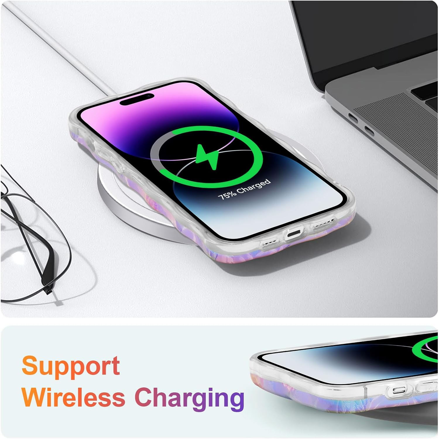 Colorful Retro Oil Painting Printed Flower Laser Glossy Pattern Cute Curly Waves Border Exquisite Phone Cover Case for iPhone