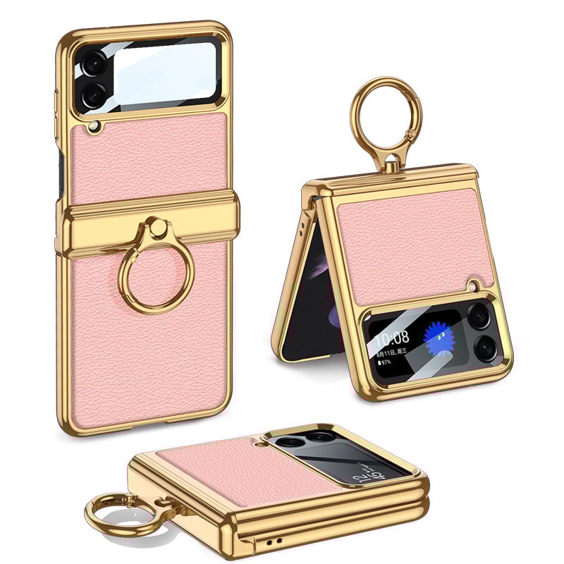 Electroplated Leather Magnetic Hinge Phone Case For Galaxy Z Flip 3/Galaxy Z Flip 4/Galaxy Z Flip 5